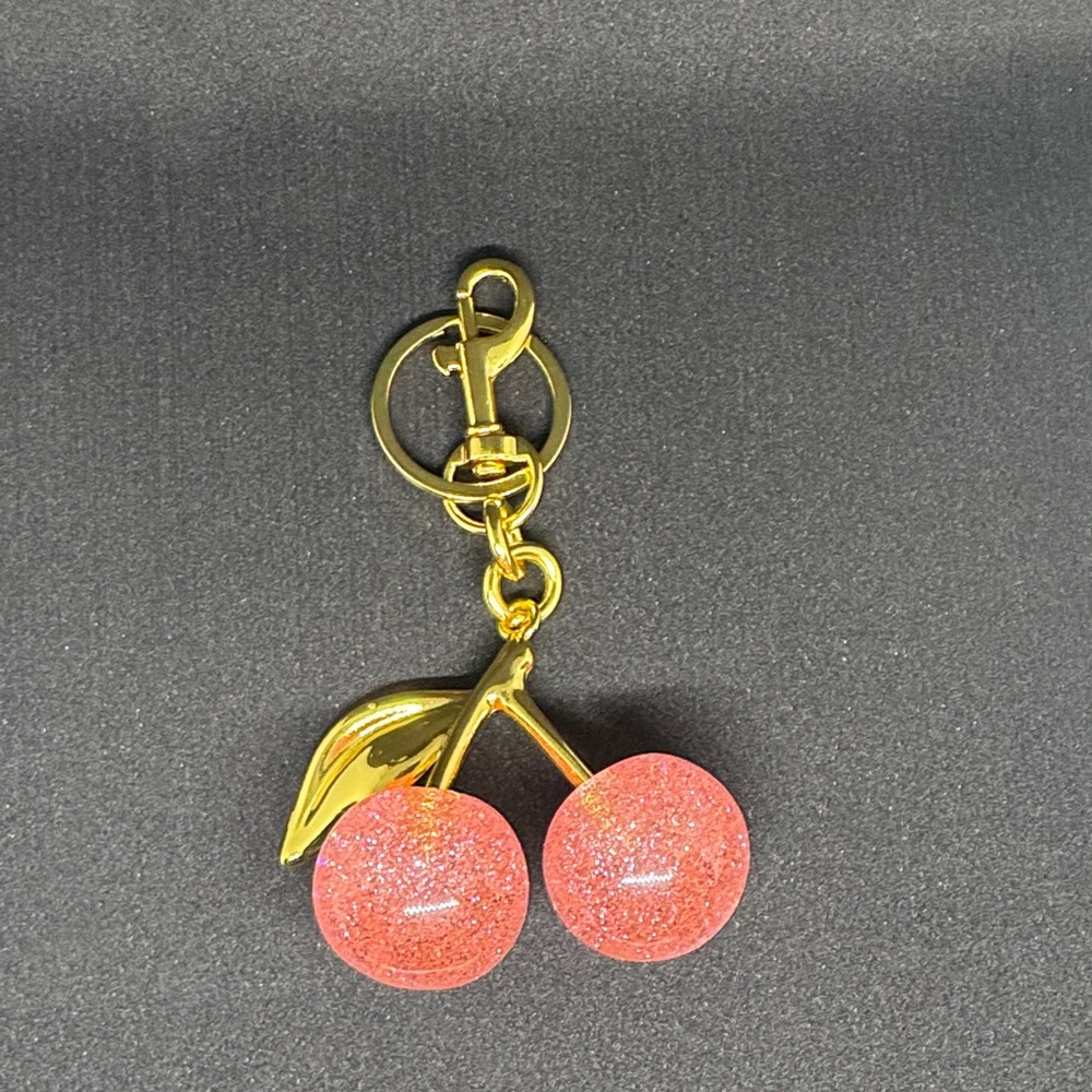 Gold and Pink Cherry Keychain